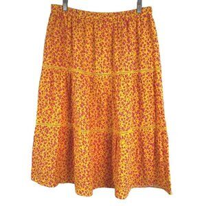 J. Crew Tiered Pull On Midi Skirt Medium Tossed Bouquet Print Floral‎ Boho NWT
